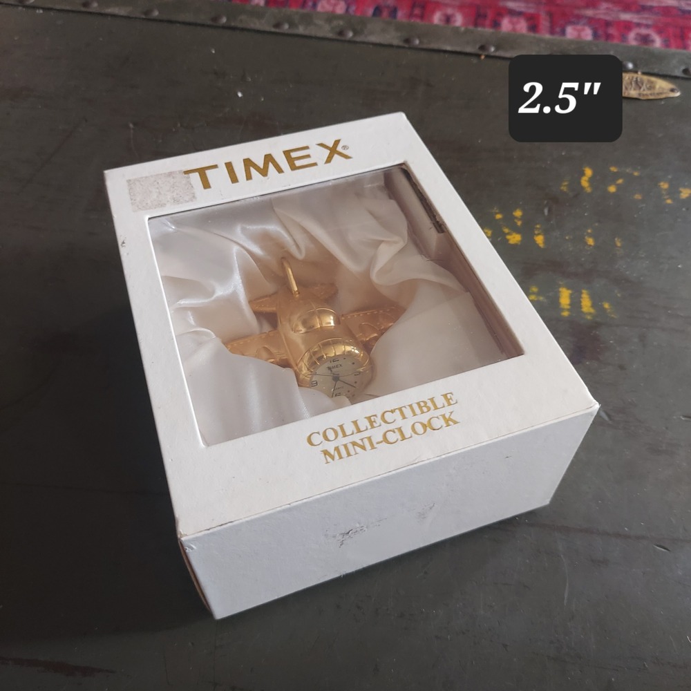 Timex Collectible Mini-Clock Airplane Gold Tone Novelty Desk Clock TNX333 Boxed